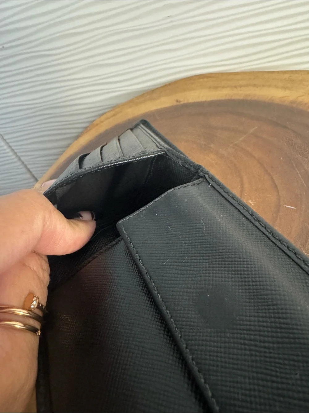 Vintage preloved Prada Black Saffiano Leather Men's Bi-Fold Wallet with Logo